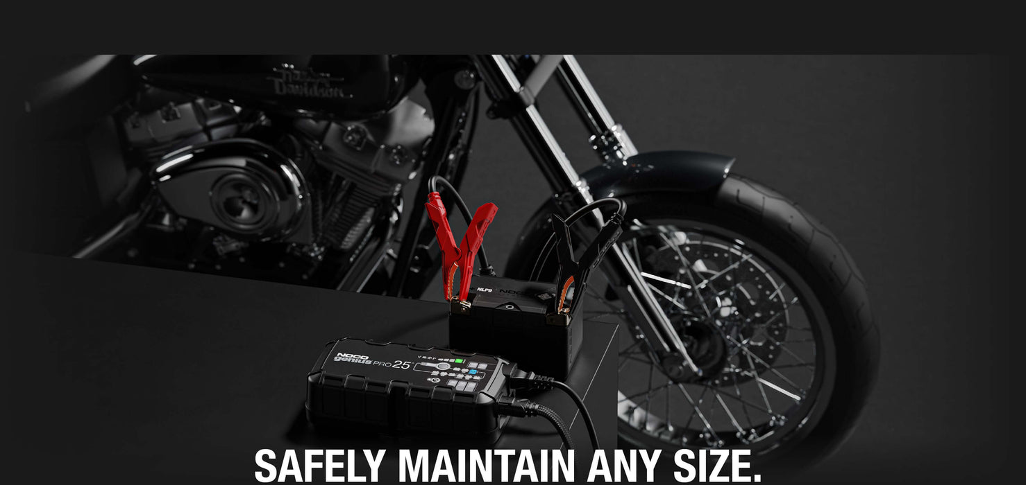 NOCO GENIUSPRO25 Battery Charger with motorcycle, ideal for automotive maintenance - Cabin Depot