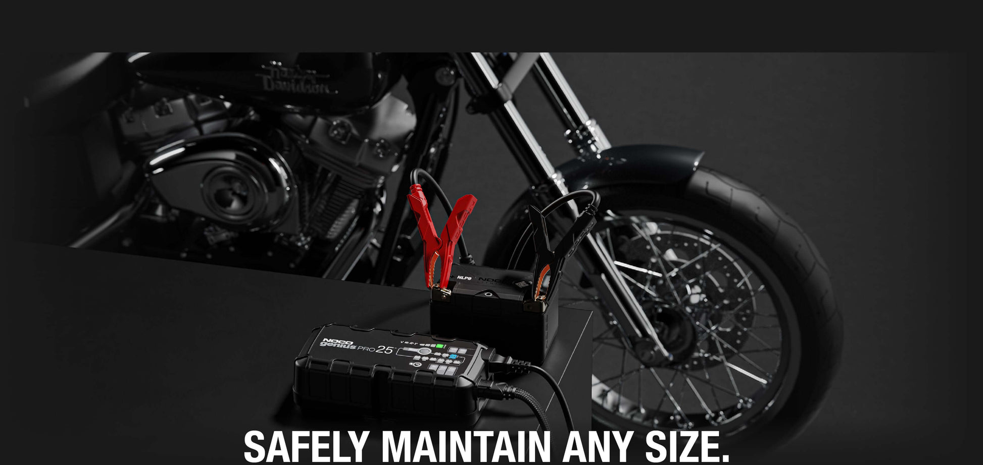NOCO GENIUSPRO25 Battery Charger with motorcycle, ideal for automotive maintenance - Cabin Depot