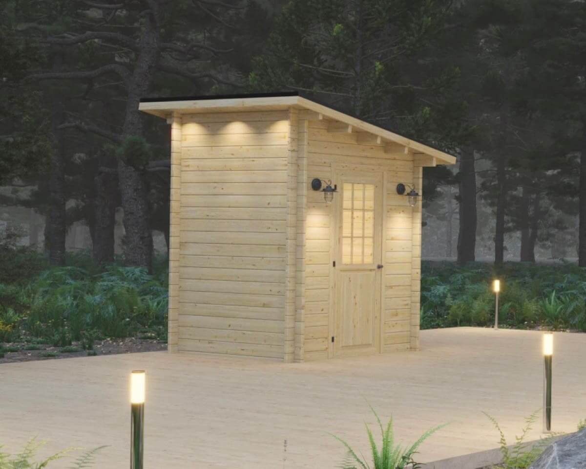 Loo Loo House Log Outhouse at Cabin Depot, versatile outdoor structure, ideal as outhouse, bus shelter, ice hut, or tiny shed.
