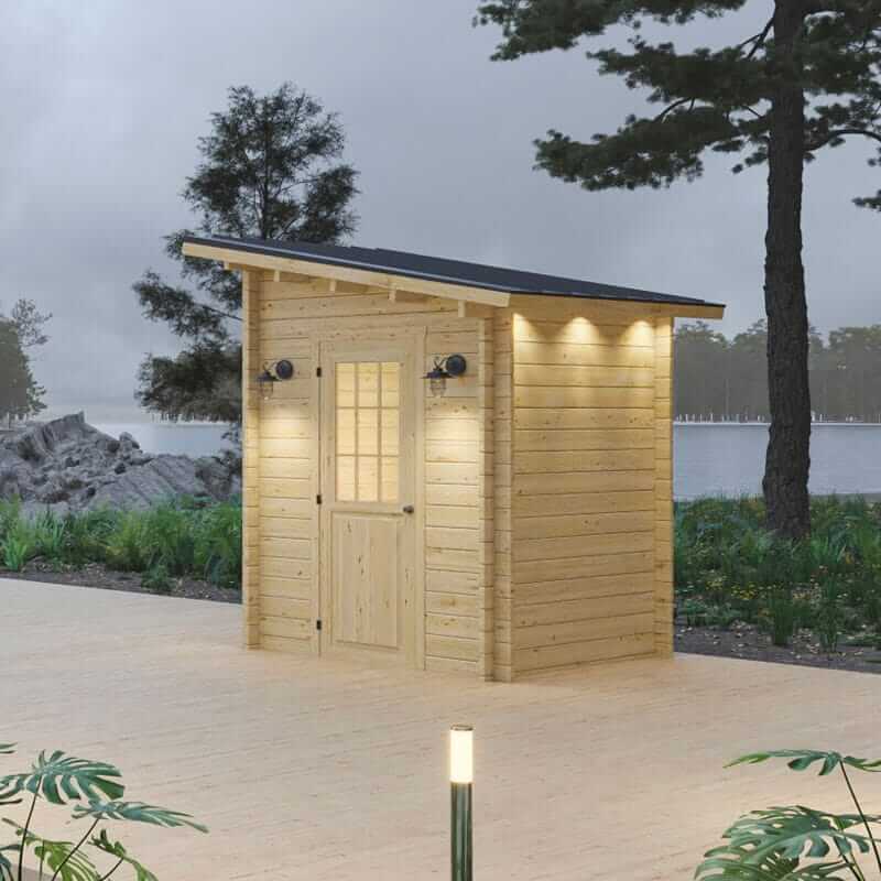 Loo Loo House Log Outhouse by Cabin Depot - versatile outdoor structure as bus shelter, ice hut, or tiny shed. Rustic charm in a natural setting.