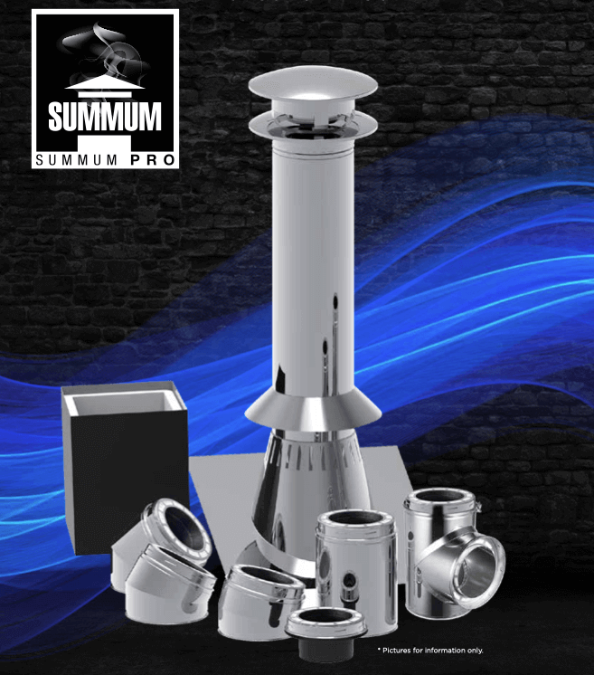 Summum Pro Outdoor Starting Kit A for chimney by Cabin Depot, includes roof eave penetration components with SC-EDE Tee and Insulated Wall Thimble.