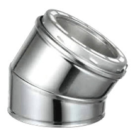 Summum Pro 45" Elbow 304 stainless steel for indoor/outdoor use, available at Cabin Depot, includes locking bands and hose clamps.