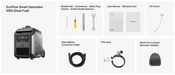 EcoFlow Smart Generator 4000 Dual Fuel with accessories including tools, user manual, battery cable, LPG hose, and adapter.