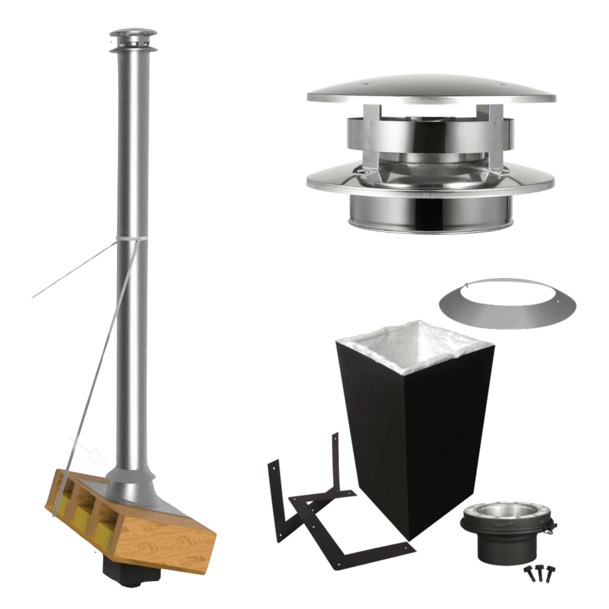 Summum Pro Cathedral Starting Kit for chimney installation by Cabin Depot, includes base components for cathedral roof penetrations.