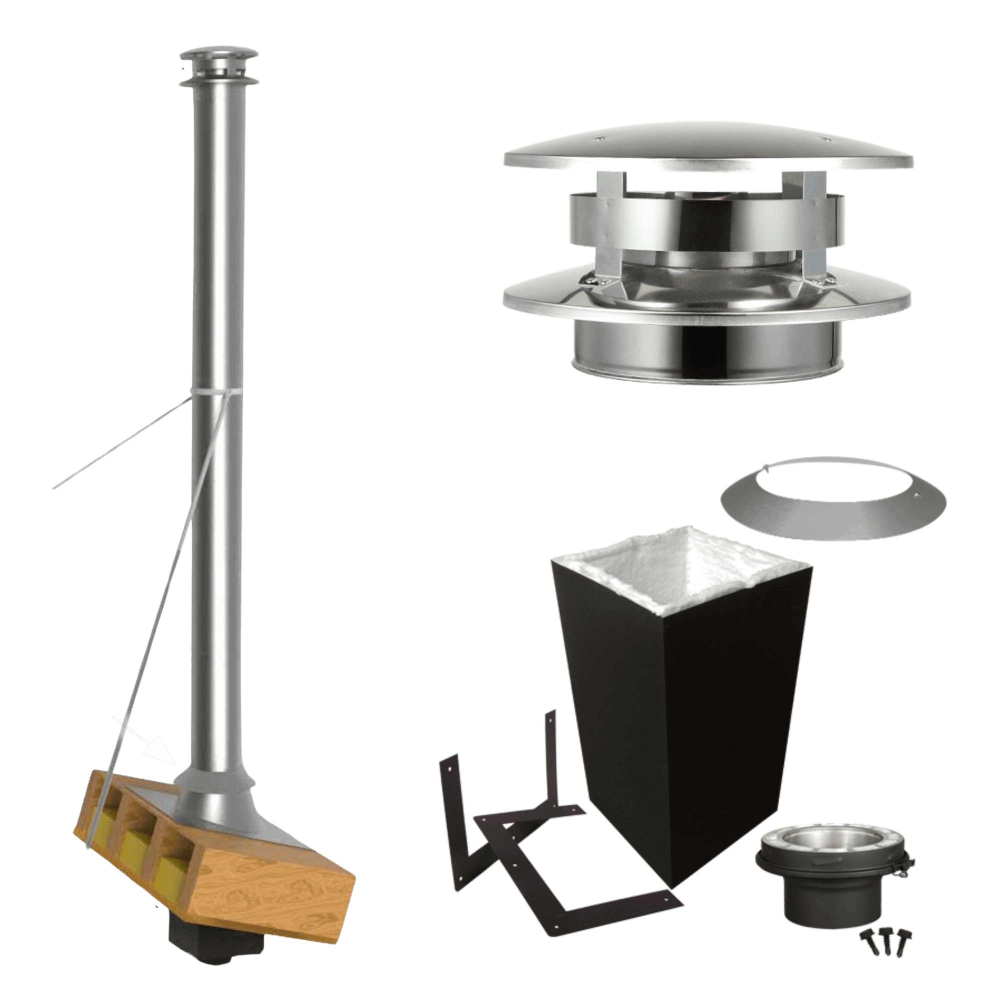 Summum Pro Cathedral Starting Kit for chimney installation by Cabin Depot, includes base components for cathedral roof penetrations.