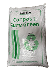 Bag of Sun-Mar Compost Sure Green on a concrete surface