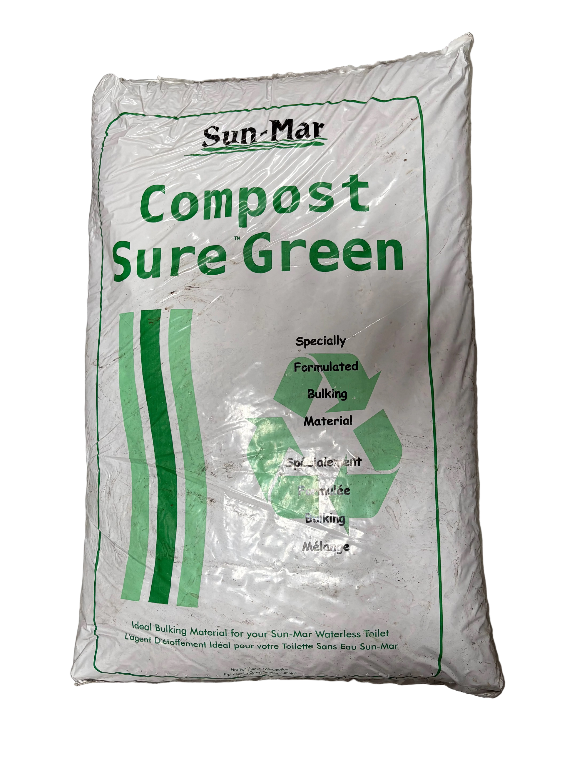 Bag of Sun-Mar Compost Sure Green on a concrete surface