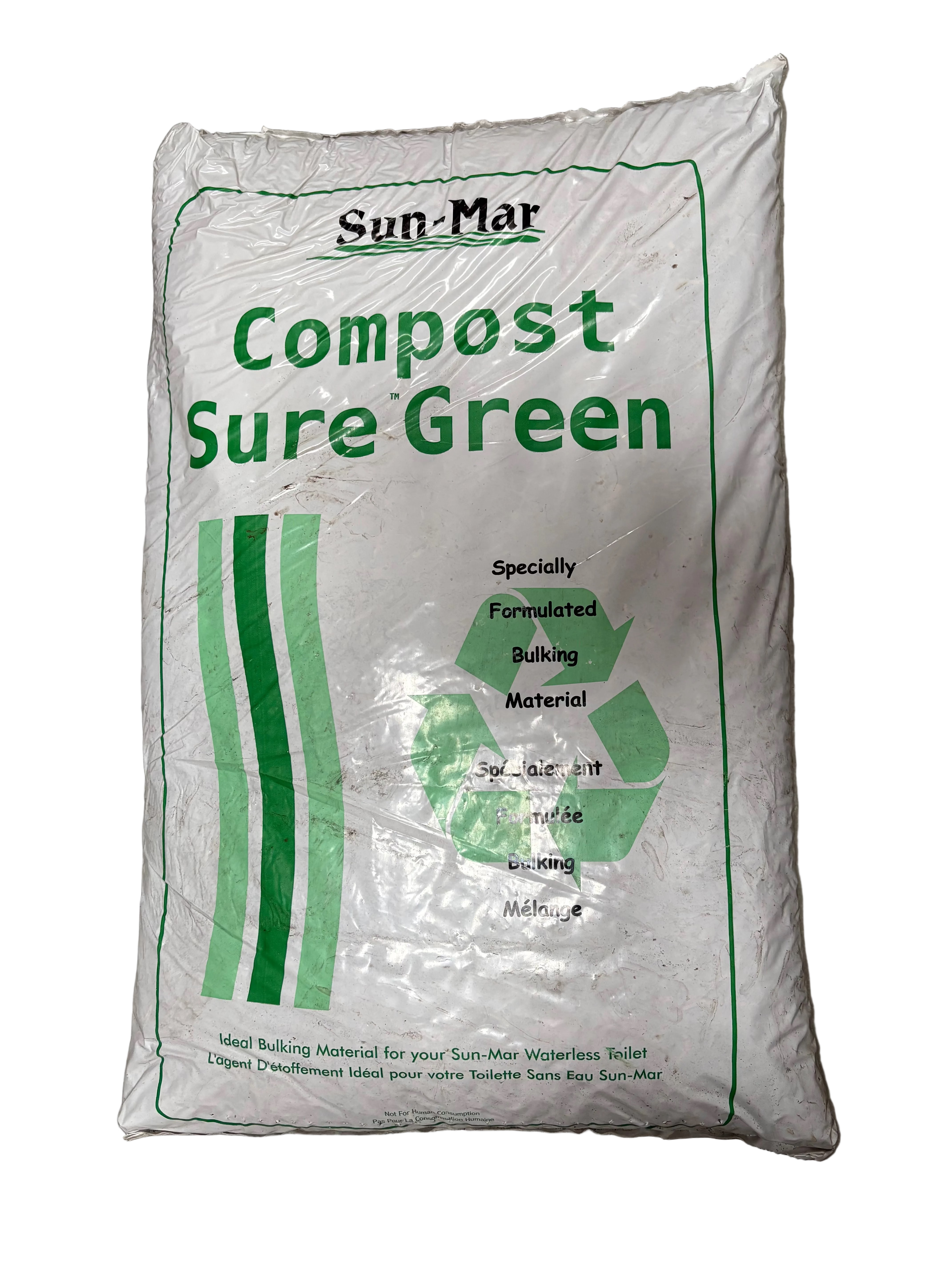 Bag of Sun-Mar Compost Sure Green on a concrete surface