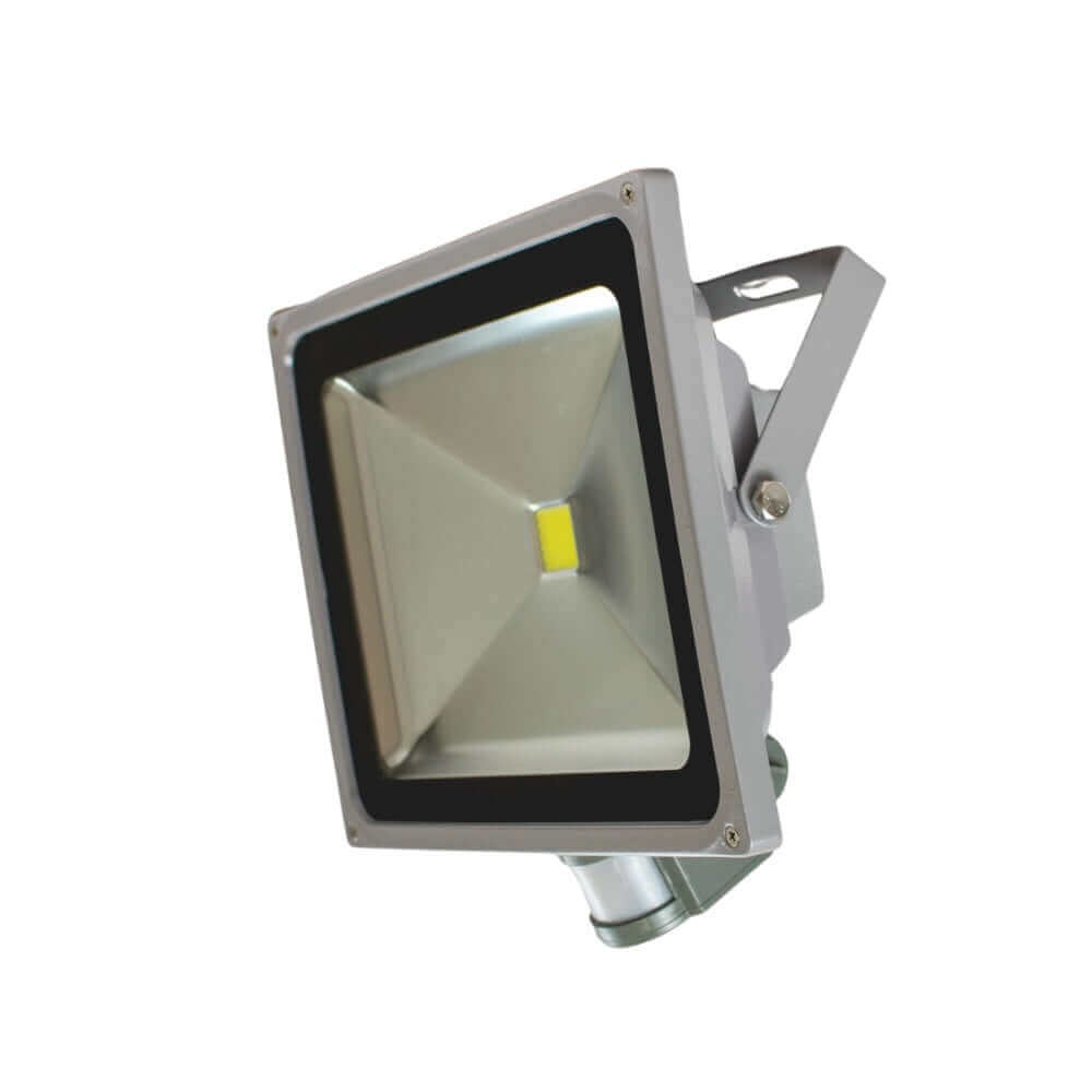 The Cabin Depot 12V 50W LED Waterproof Outdoor Motion Sensor Floodlight in Cold White, ideal for off-grid and security lighting.