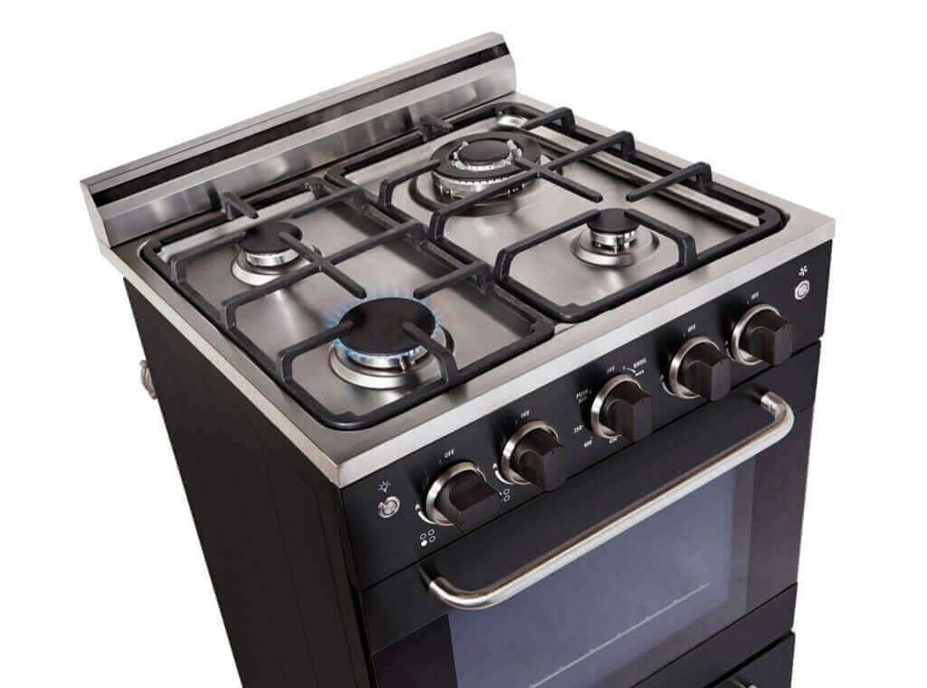 Unique Prestige 20" Convection Gas Range with electronic ignition and cast-iron grates from Cabin Depot - sleek, compact design.