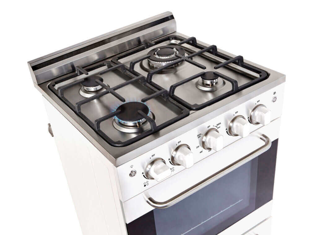 Unique Prestige 20" convection gas range with electronic ignition, available at Cabin Depot, featuring stainless steel design and sealed burners.