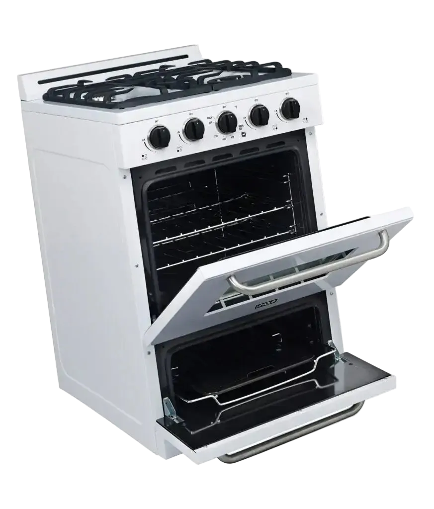 Unique 24-inch Classic Propane Range from Cabin Depot, featuring cast-iron grates and off-grid battery ignition for easy use.