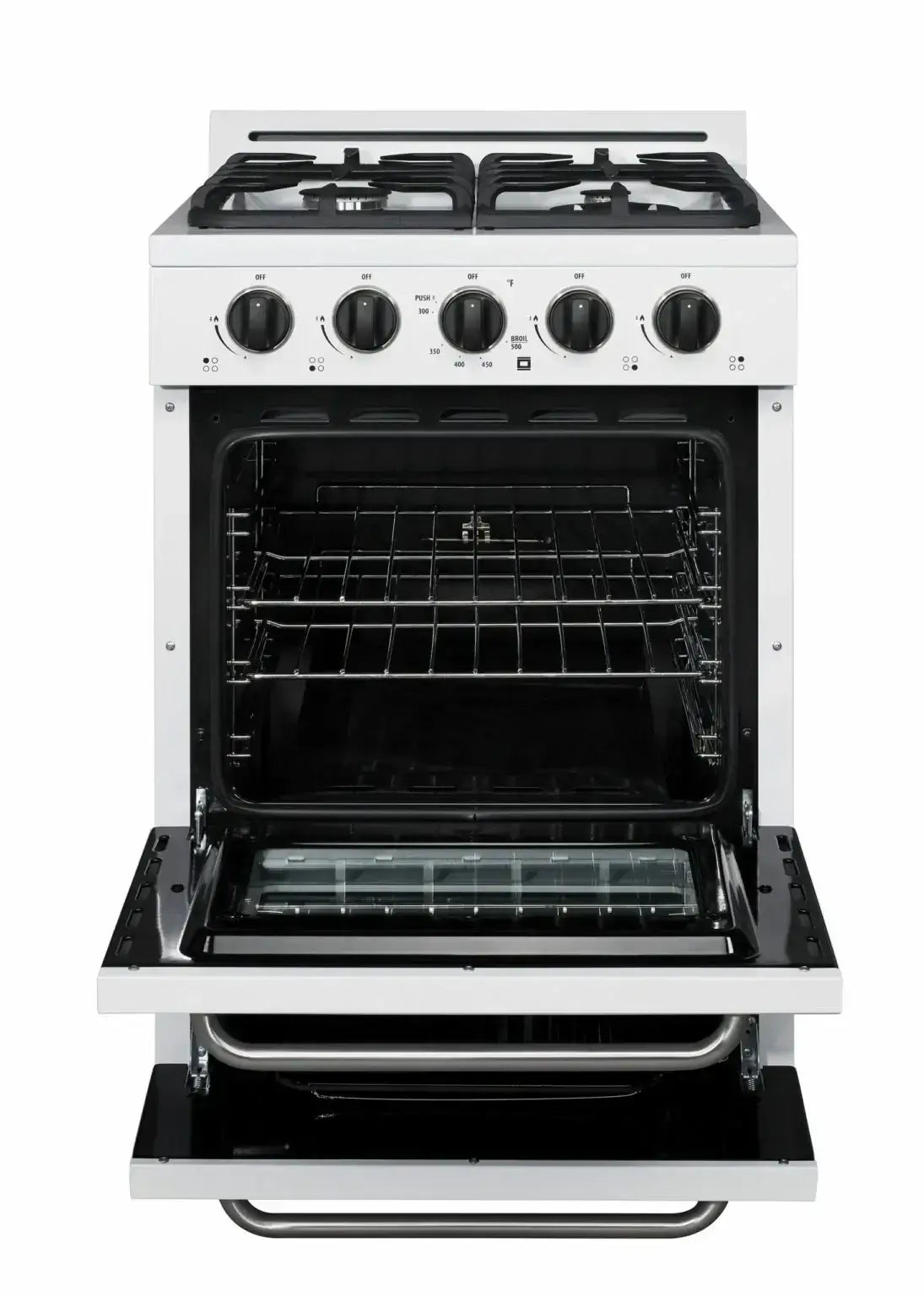 Unique 24" Classic Propane Range with cast-iron grates, available at Cabin Depot for efficient off-grid cooking.