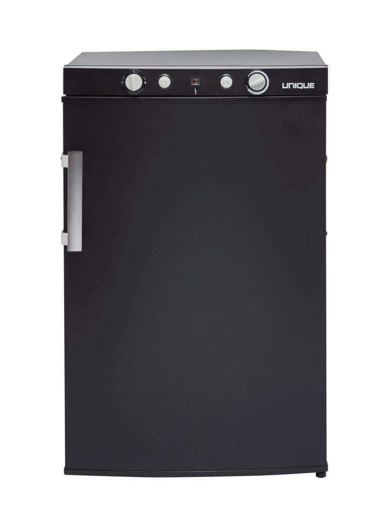 Unique 3 cu/ft 110V/12V Propane Fridge with Freezer, top-mounted controls, ideal for cabin use, available at Cabin Depot