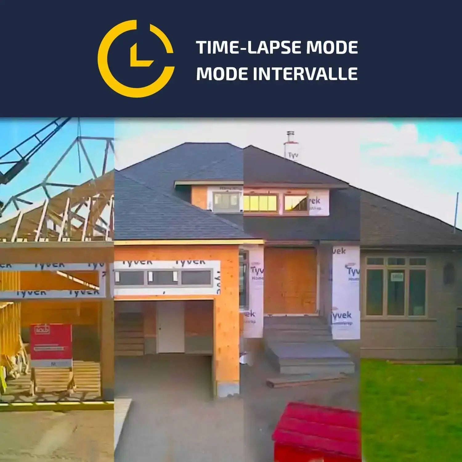 Cabin Depot Vosker Cellular Camera Time-Lapse Mode showcasing house construction phases.