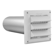 Imperial 4" White Intake Hood with louver design from Cabin Depot for venting, pest guard, UV-resistant, and paintable feature.