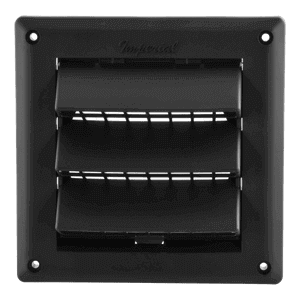 Imperial 4" Black Intake Hood with pest guard from Cabin Depot for optimal airflow and UV resistance.