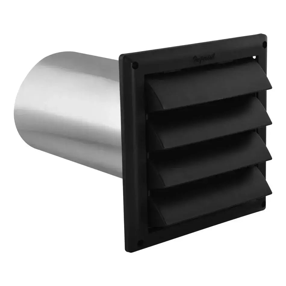 Imperial 4" Black Intake Hood for optimal airflow from Cabin Depot with built-in pest guard and UV-resistant design.