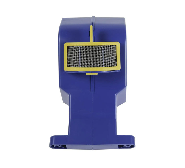 Separett Villa 9210 fan motor and housing in blue, designed for easy installation with AC/DC power options.