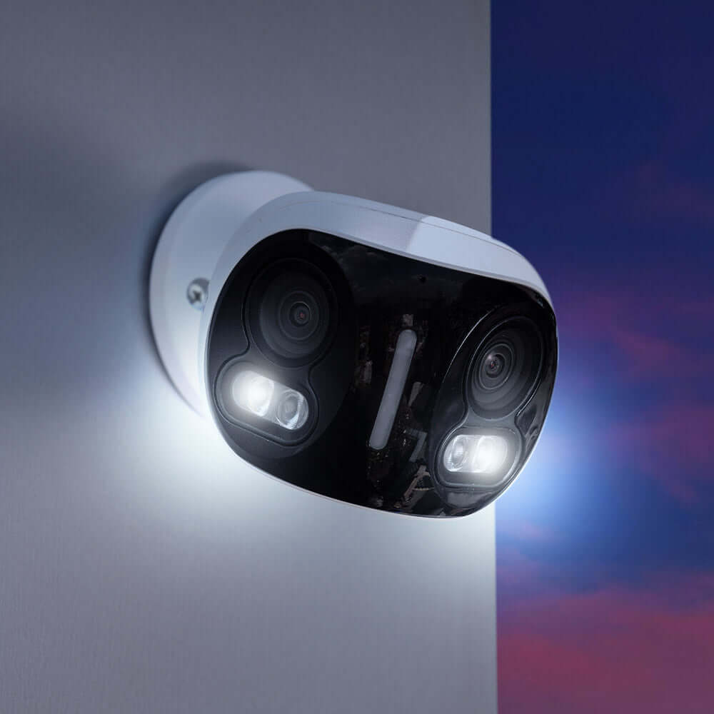 Lorex Dual Lens Wi-Fi Camera, 4K security, AI detection. Ultra-wide 180° view; perfect for cabin depot installations.