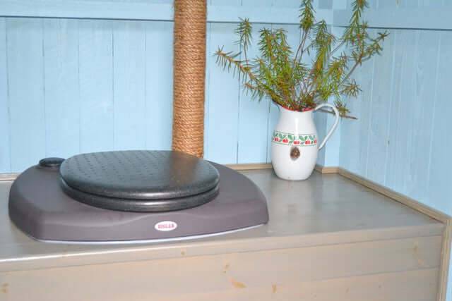 Biolan Composting ECO Toilet with thermal seat in a rustic setting, featuring a decorative vase on a wooden surface.