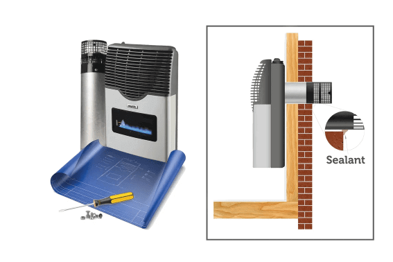 Martin 11,000 BTU Direct Vent Natural Gas Heater MDV12VN installation guide by Cabin Depot, showcasing the exclusive glass ceramic window.