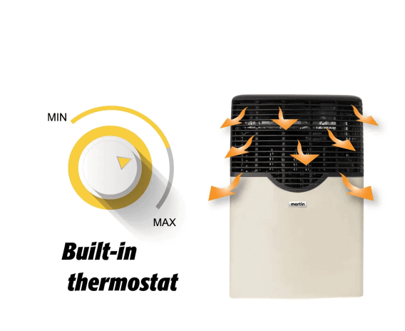 Martin 11,000 BTU natural gas heater with built-in thermostat for efficient heating, available at Cabin Depot.