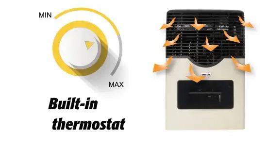 Martin 8,000 BTU direct vent heater with built-in thermostat, ideal for off-grid heating from Cabin Depot.