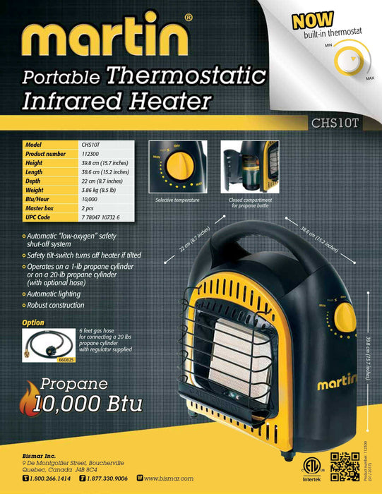 Martin 10,000 BTU Portable Propane Thermostatic Infrared Heater - Uncategorized by Bismar