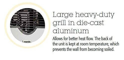 Die-cast aluminum grill of Martin 11,000 BTU Propane Heater for better heat flow, featured by Cabin Depot.
