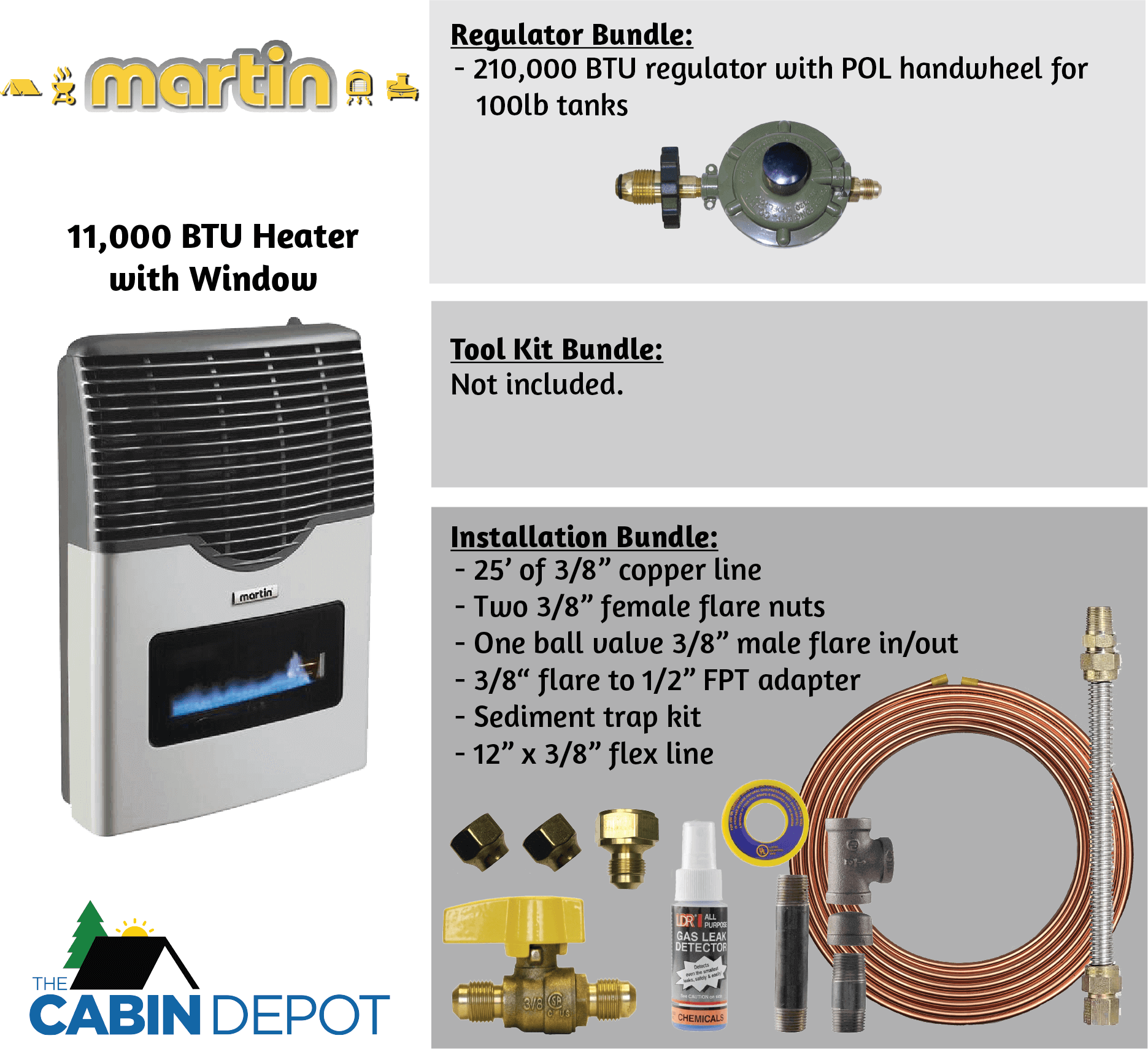 Martin 11,000 BTU Direct Vent Propane Heater with Installation Bundle from Cabin Depot