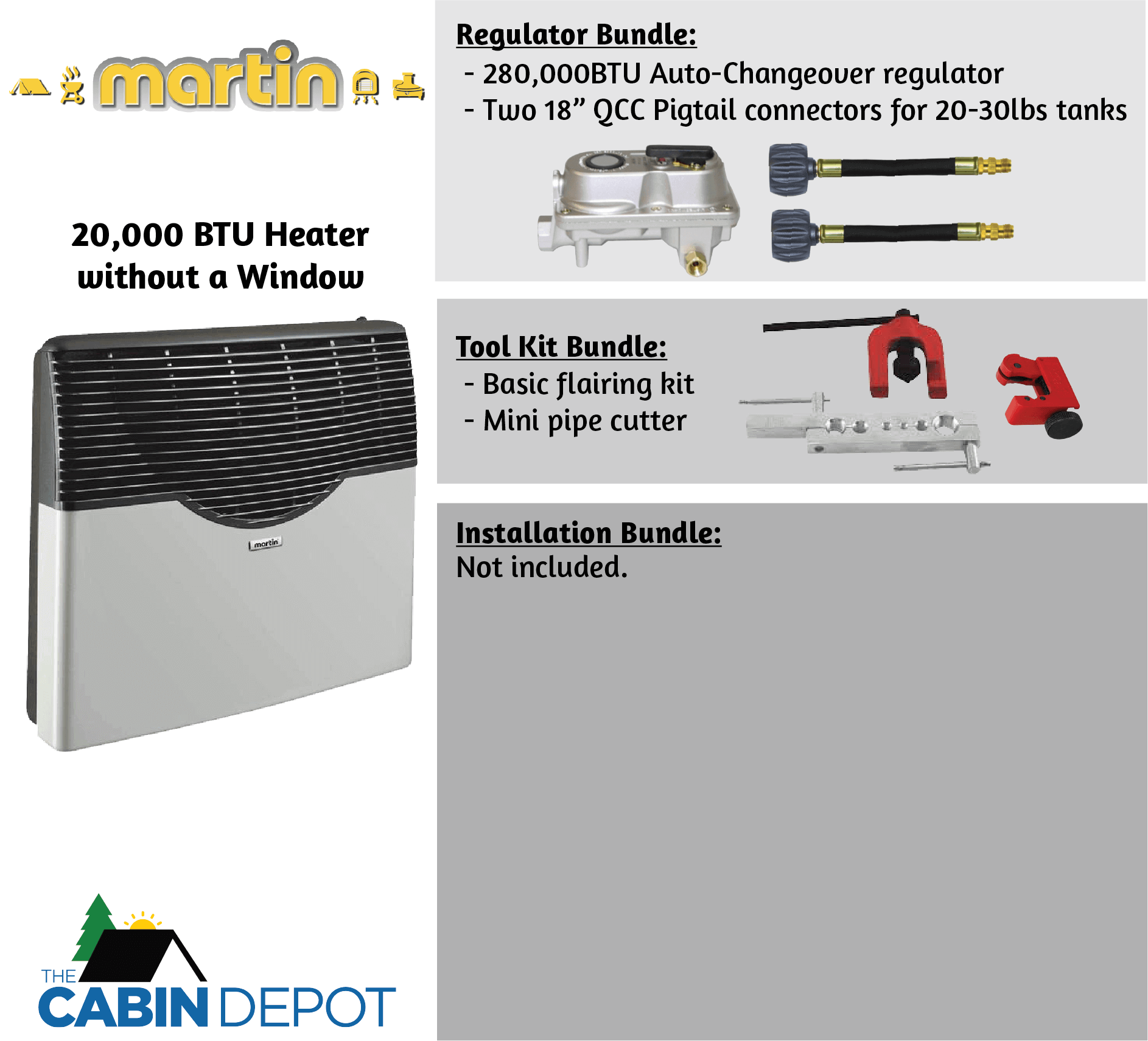 Martin 20,000 BTU Direct Vent Propane Heater with accessories bundles - The Cabin Depot