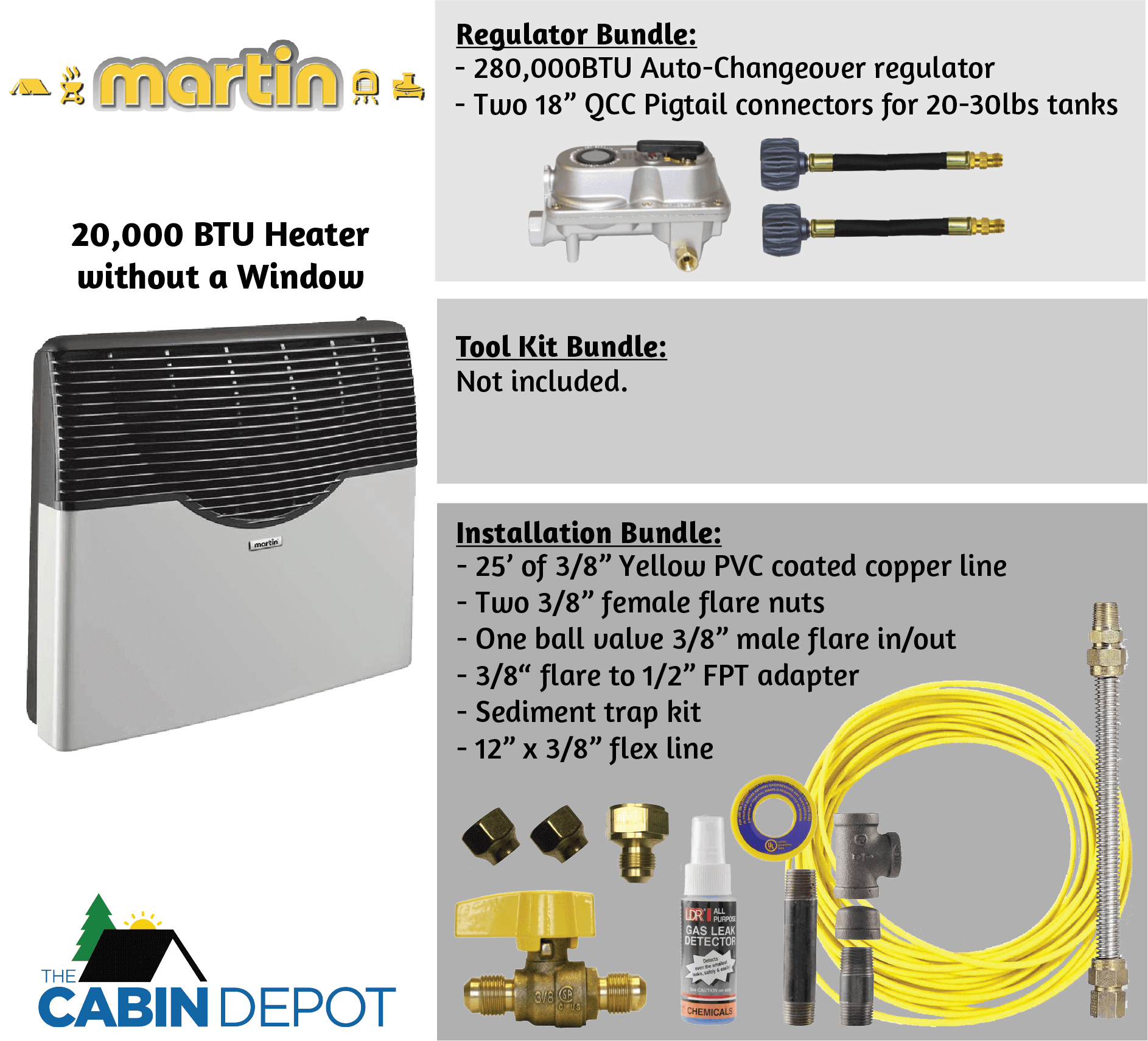 Martin 20,000 BTU Direct Vent Propane Heater with Installation Bundle from Cabin Depot