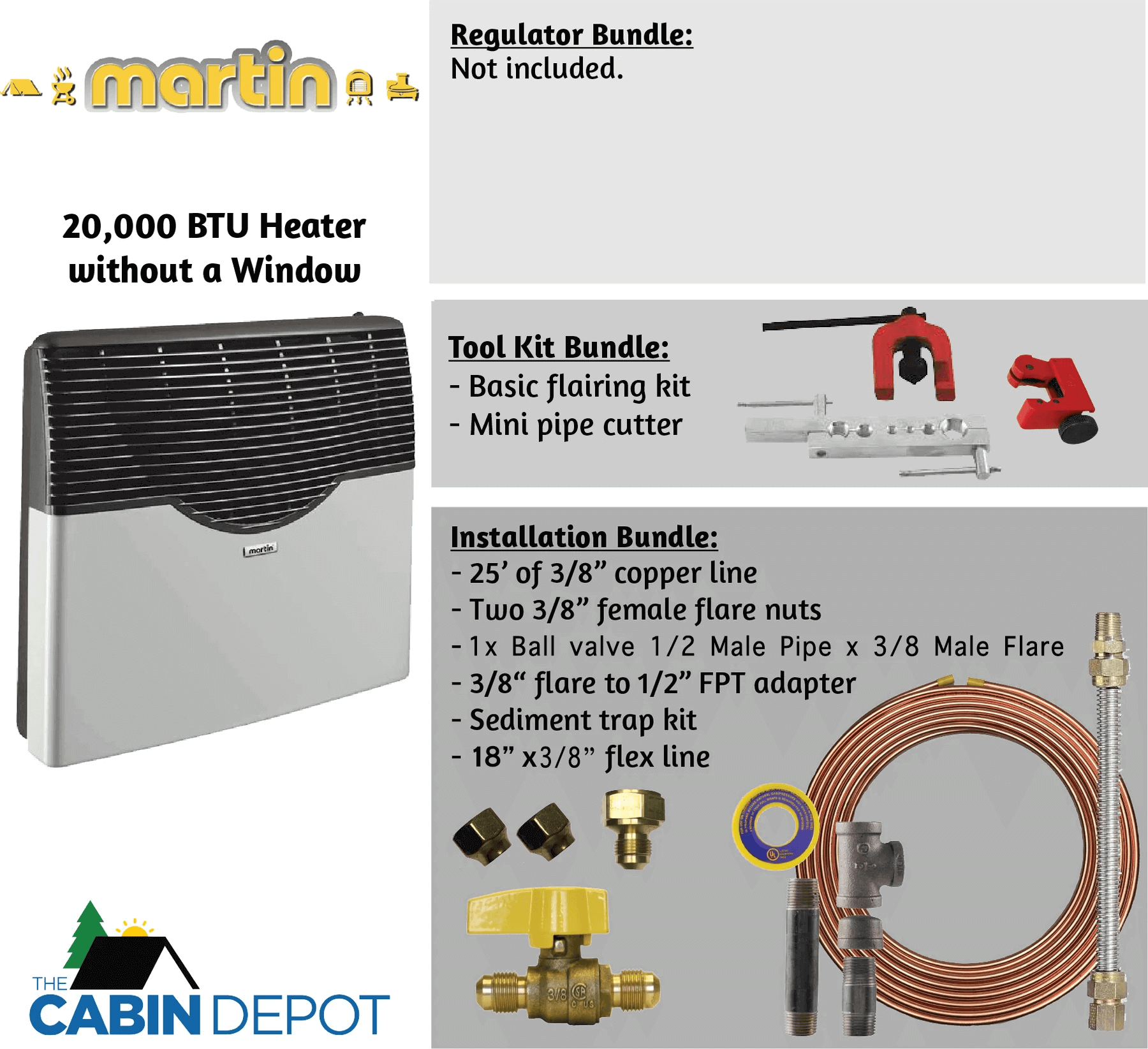 Martin MDV20P 20,000 BTU Propane Heater bundles and accessories at The Cabin Depot