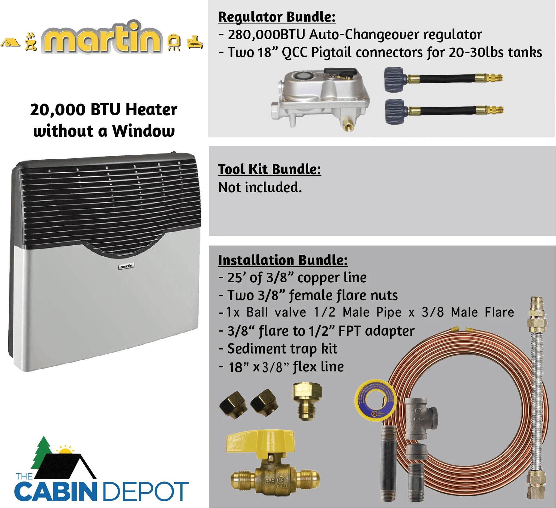 Martin 20,000 BTU Direct Vent Propane Heater with Installation and Regulator Bundles - The Cabin Depot