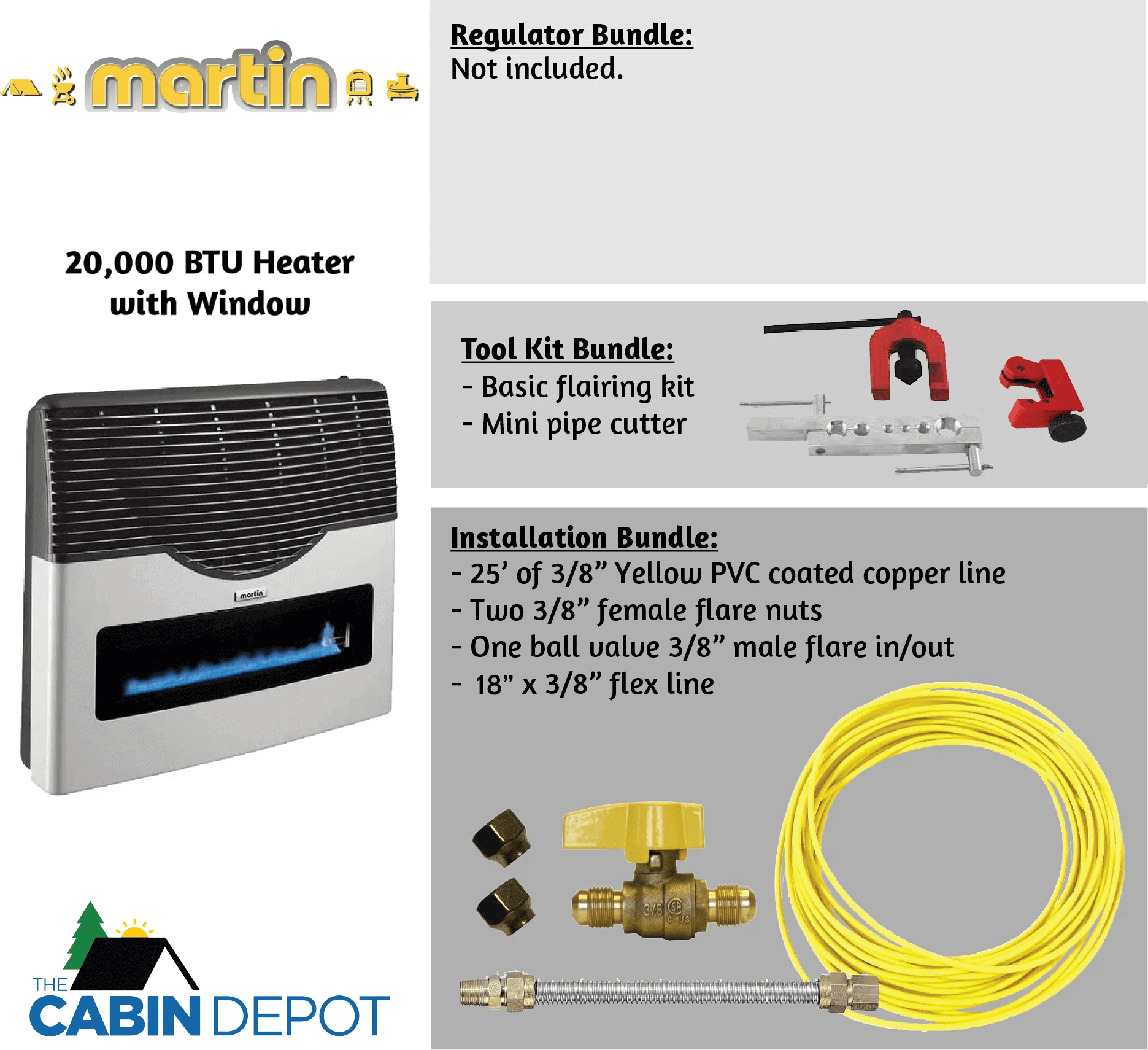 Martin 20,000 BTU Propane Heater with Window and Installation Kit - Cabin Depot