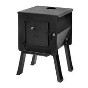 Englander Black Bear Camp Stove with removable legs, durable 12-gauge steel design, available at Cabin Depot for outdoor adventures.