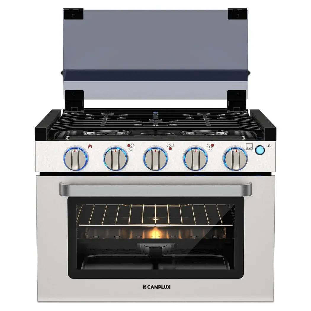 Camplux 3 Burner Gas Cooktop Range With Oven in Stainless Steel from Cabin Depot - Spacious 1.27 cu ft, LED knobs, CSA certified.