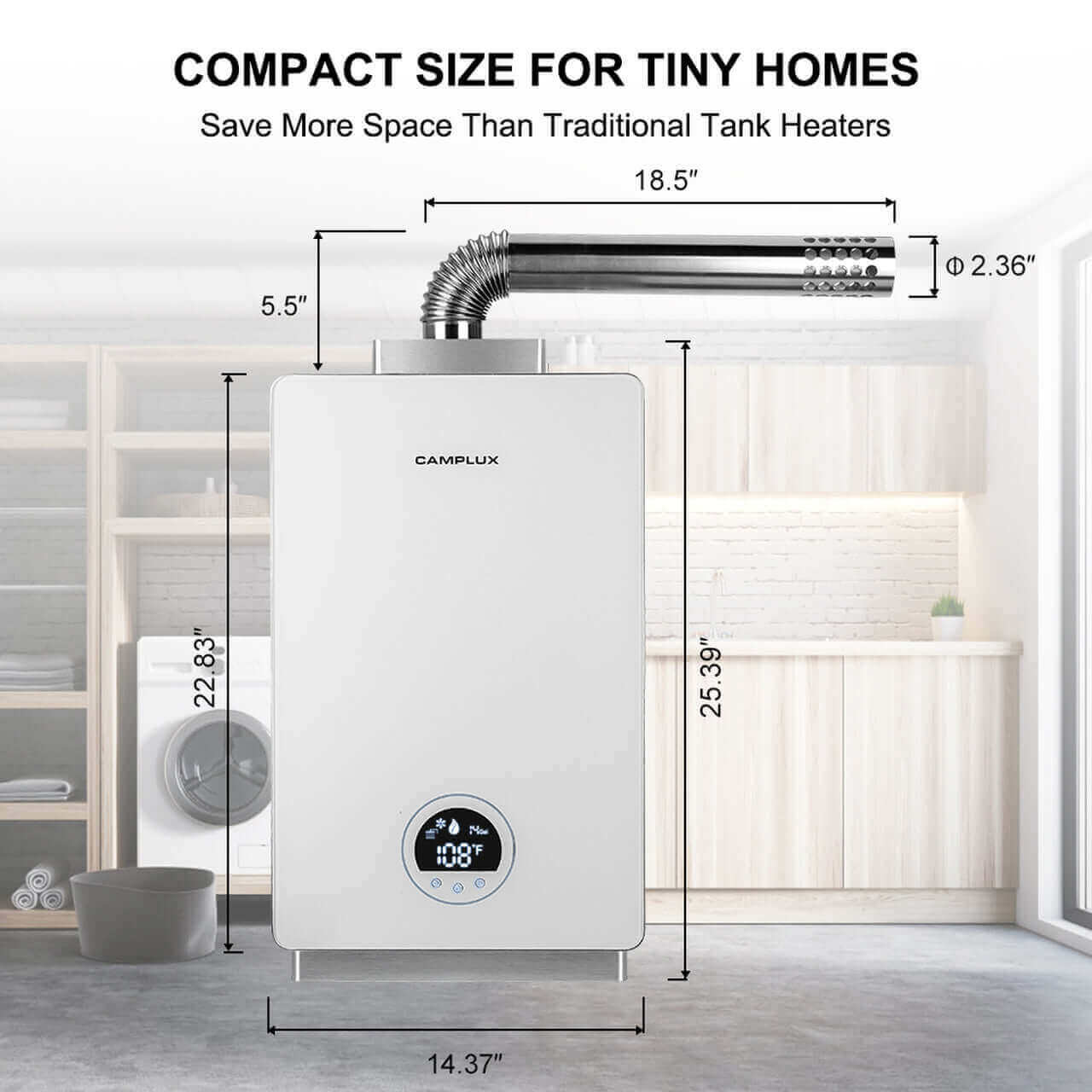 Compact Camplux 12L Indoor Tankless Water Heater for Tiny Homes - Cabin Depot best seller, space-saving hot water solution.