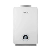Camplux 12L Indoor Tankless Water Heater in white, offering 3.18 GPM for endless hot water, available at Cabin Depot.
