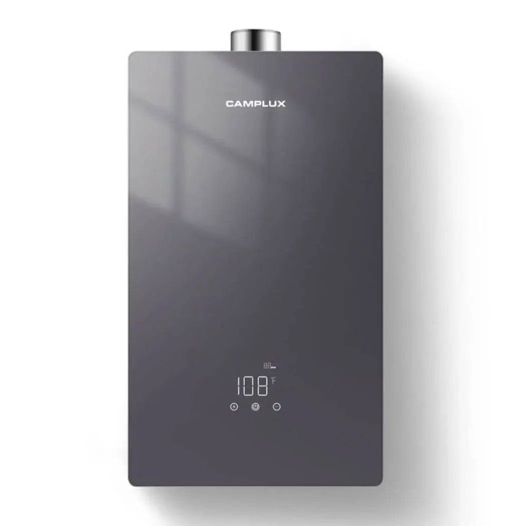 Camplux 16L 4.22 GPM indoor tankless water heater, grey, available at Cabin Depot for efficient space-saving hot water solution.