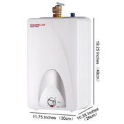 Camplux 4-Gallon Mini Tank Electric Water Heater - White | Cabin Depot | Ideal for outdoor use, efficient and compact design.