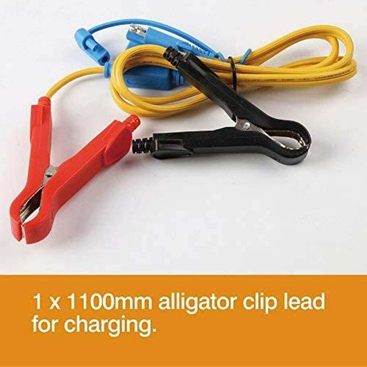 1100mm alligator clip lead for charging with red and black clips, compatible with Camplux JK-3206P water pump. Available at Cabin Depot.
