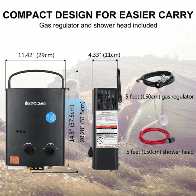 Camplux 5L Portable Tankless Water Heater (CSA Certified For Outdoor Use) w/ Seaflo Pump & Strainer - by Camplux