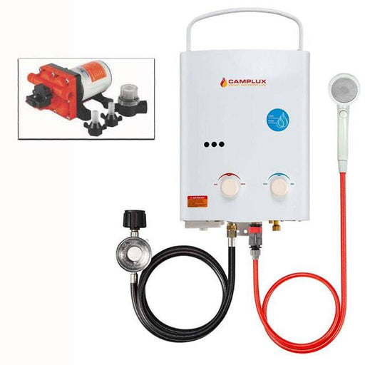 Camplux 5L Portable Tankless Water Heater (CSA Certified For Outdoor Use) w/ Seaflo Pump & Strainer - by Camplux