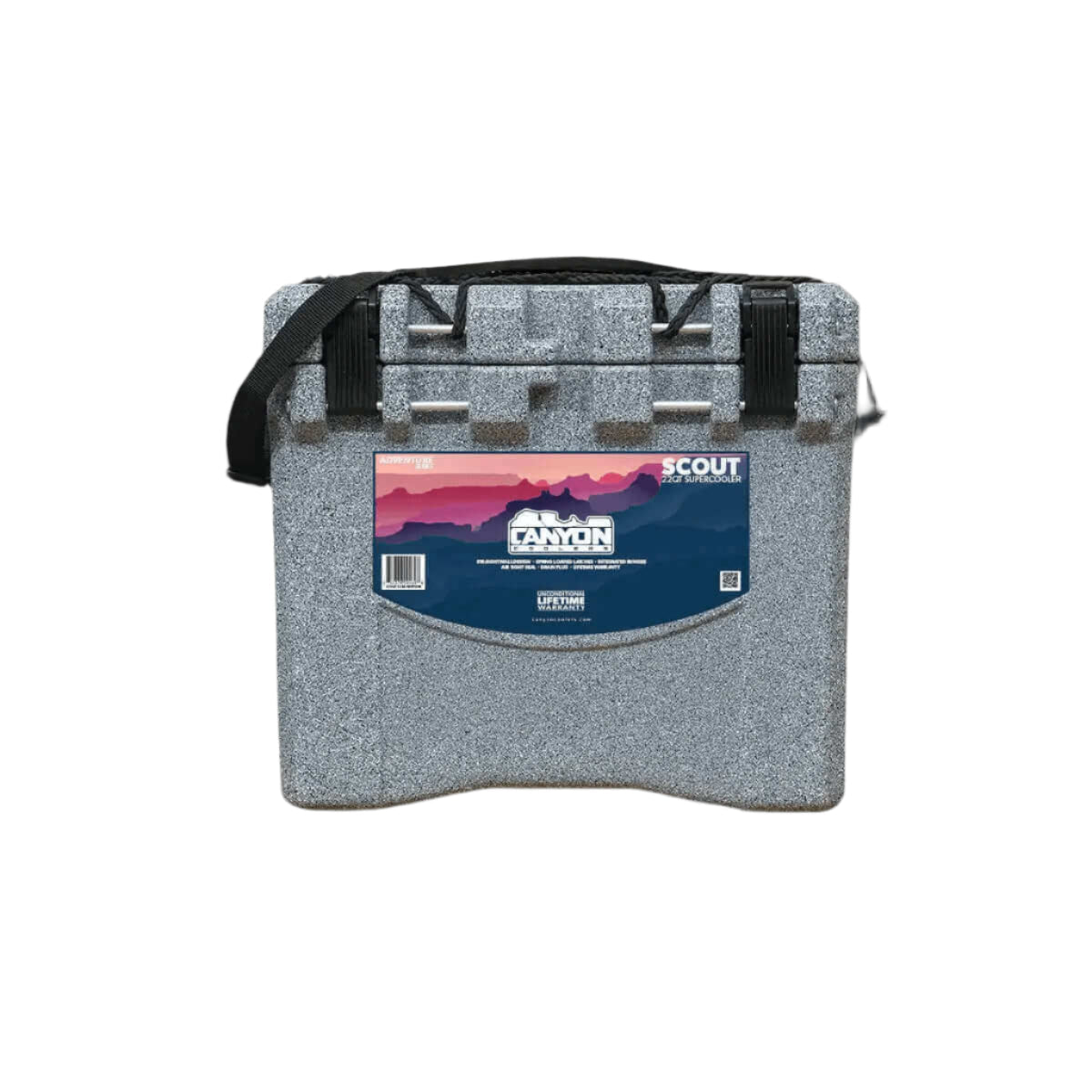 Canyon Coolers Scout 22QT Cooler with strap, perfect for solo adventures, available at Cabin Depot. Enhanced insulation and durable design.
