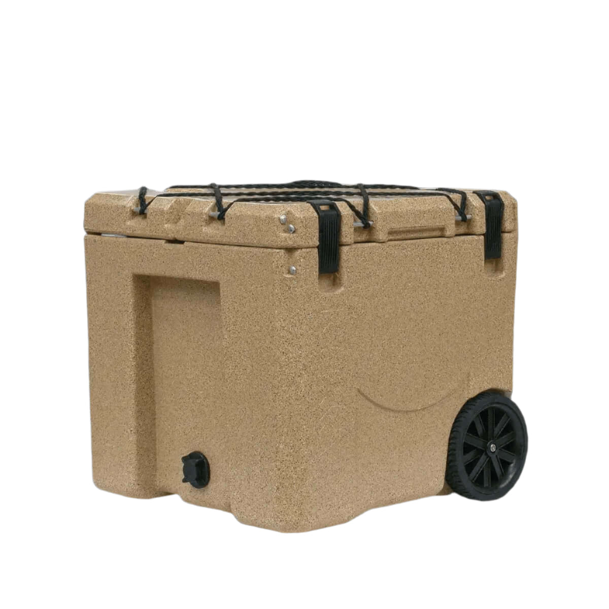 Canyon Coolers 30QT Mule Cooler Sandstone with wheels, jungle cord bungee, ideal for outdoor adventures at Cabin Depot.