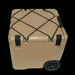 Canyon Coolers 30QT Mule Cooler in Sandstone with wheels and jungle cord bungee, ideal for cabin trips. Available at Cabin Depot.