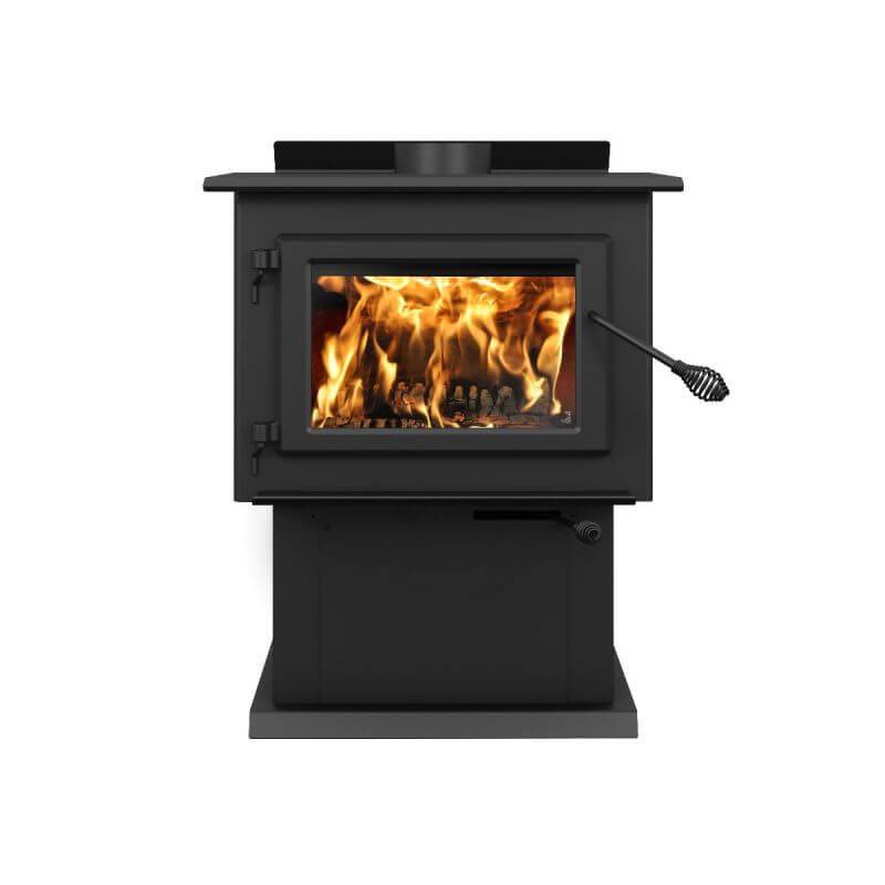 Century FW2900 Wood Stove with stainless steel top, ideal for homes, available at Cabin Depot, offers free shipping and mobile home approval.