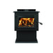 Century FW3500 Wood Stove with burning fire, high-efficiency freestanding model, 2020 EPA certified, fits 22-inch logs.